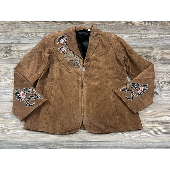 Vtg Bob Mackie Brown Leather Jacket Women's S EmbroideredWestern Bikercore